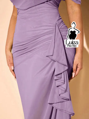 Vestido Longo Ombro A Ombro Drapeado Amarração Plus Size Vestido Longo Ombro A Ombro Drapeado Amarração Plus Size