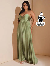 Vestido Longo Plissado Busto Torcido Costas Abertas Plus Size Verde / G Vestido Longo Plissado Busto Torcido Costas