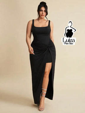 Vestido Longo Sofisticado Torção Fenda Na Saia Plus Size Vestido Longo Sofisticado Torção Fenda Na Saia Plus Size