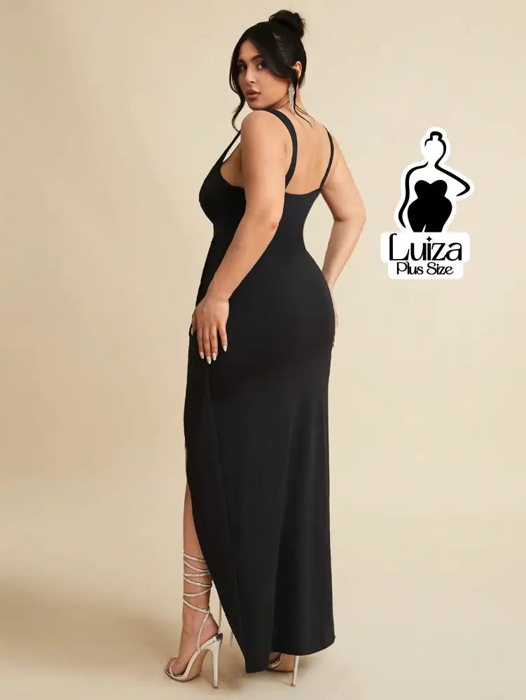 Vestido Longo Sofisticado Torção Fenda Na Saia Plus Size Vestido Longo Sofisticado Torção Fenda Na Saia Plus Size