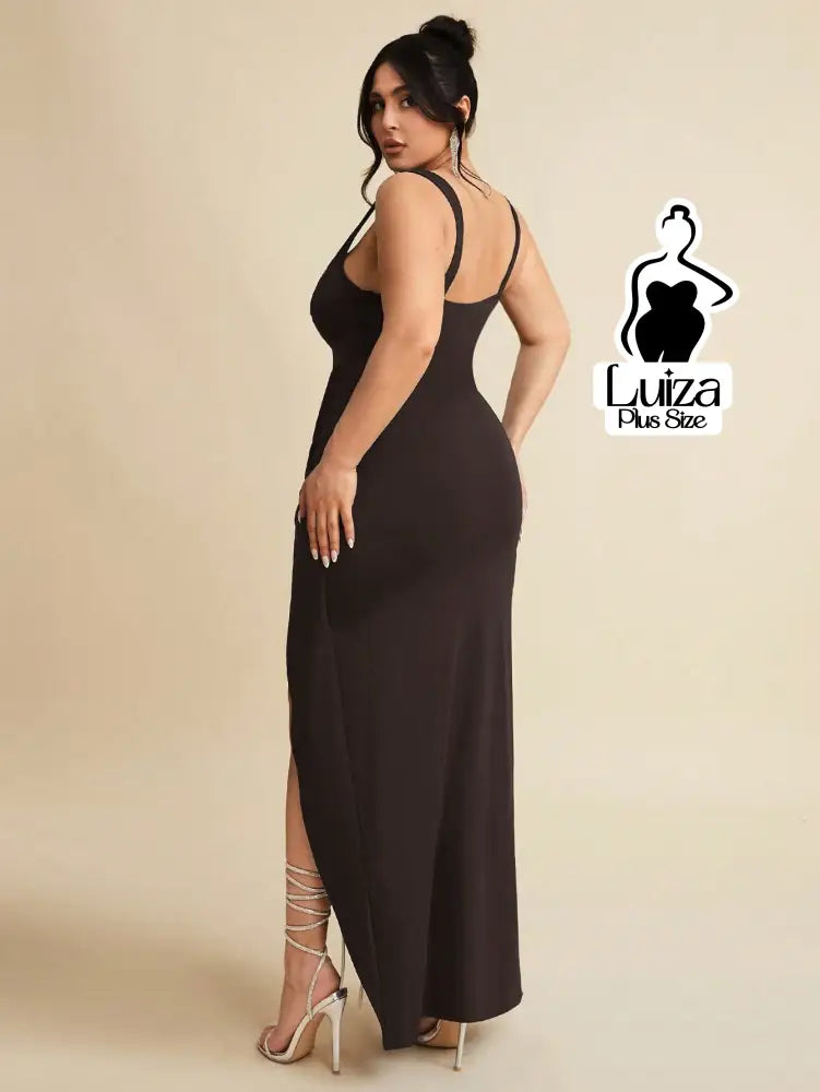 Vestido Longo Sofisticado Torção Fenda Na Saia Plus Size Vestido Longo Sofisticado Torção Fenda Na Saia Plus Size