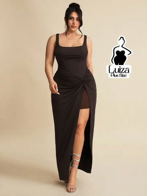 Vestido Longo Sofisticado Torção Fenda Na Saia Plus Size Vestido Longo Sofisticado Torção Fenda Na Saia Plus Size