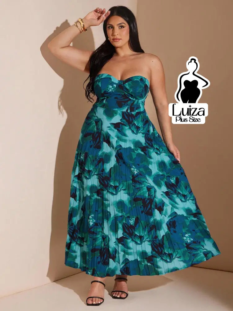 Vestido Longo Tomara Que Caia Estampa Floral Plissada Plus Size Vestido Longo Tomara Que Caia Estampa Floral Plissada