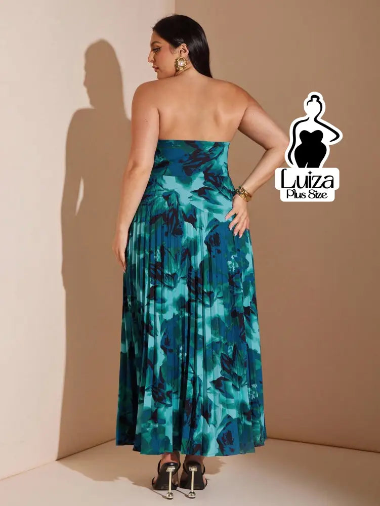 Vestido Longo Tomara Que Caia Estampa Floral Plissada Plus Size Vestido Longo Tomara Que Caia Estampa Floral Plissada