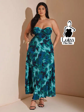 Vestido Longo Tomara Que Caia Estampa Floral Plissada Plus Size Vestido Longo Tomara Que Caia Estampa Floral Plissada