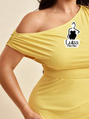 Vestido Longo Um Ombro Drapeado Fenda Sofisticado Plus Size Vestido Longo Um Ombro Drapeado Fenda Sofisticado Plus Size