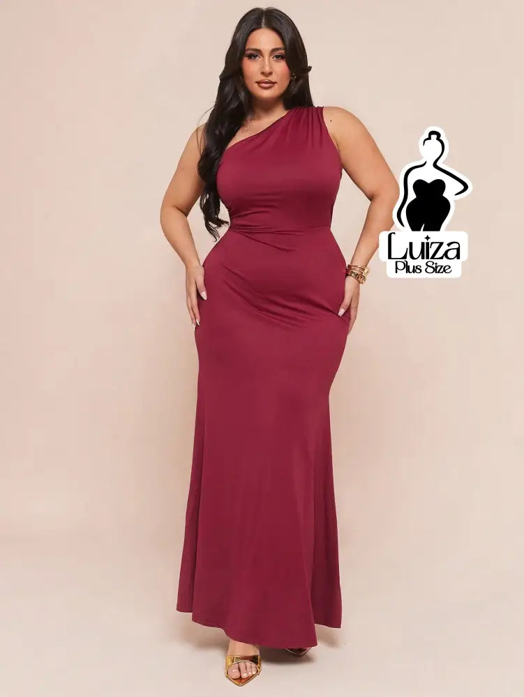 Vestido Longo Um Ombro Só Costas Abertas Amarração Plus Size Vestido Longo Um Ombro Só Costas Abertas Amarração Plus