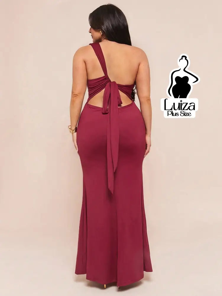 Vestido Longo Um Ombro Só Costas Abertas Amarração Plus Size Vestido Longo Um Ombro Só Costas Abertas Amarração Plus