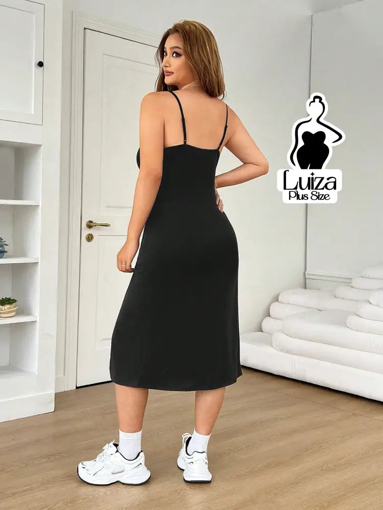 Vestido Midi Animal Print Alças Finas Fenda Lateral Plus Size Vestido Midi Animal Print Alças Finas Fenda Lateral Plus