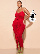 Vestido Midi Animal Print Babado Central Fenda Plus Size Vermelho / G Vestido Midi Animal Print Babado Central Fenda