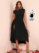 Vestido Midi Assimétrico Um Ombro Fenda Lateral Plus Size Preto / G Vestido Midi Assimétrico Um Ombro Fenda Lateral