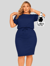 Vestido Midi Canelado Amarração Na Cintura Plus Size Azul-Marinho / G Vestido Midi Canelado Amarração Na Cintura Plus