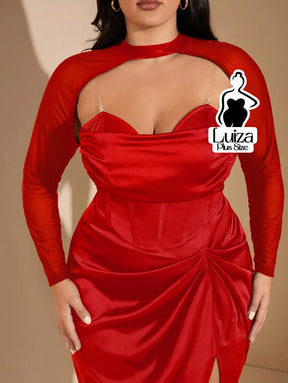 Vestido Midi Corset Manga Tule Fenda Lateral Plus Size Vestido Midi Corset Manga Tule Fenda Lateral Plus Size