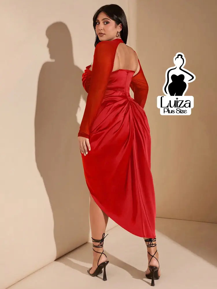 Vestido Midi Corset Manga Tule Fenda Lateral Plus Size Vestido Midi Corset Manga Tule Fenda Lateral Plus Size