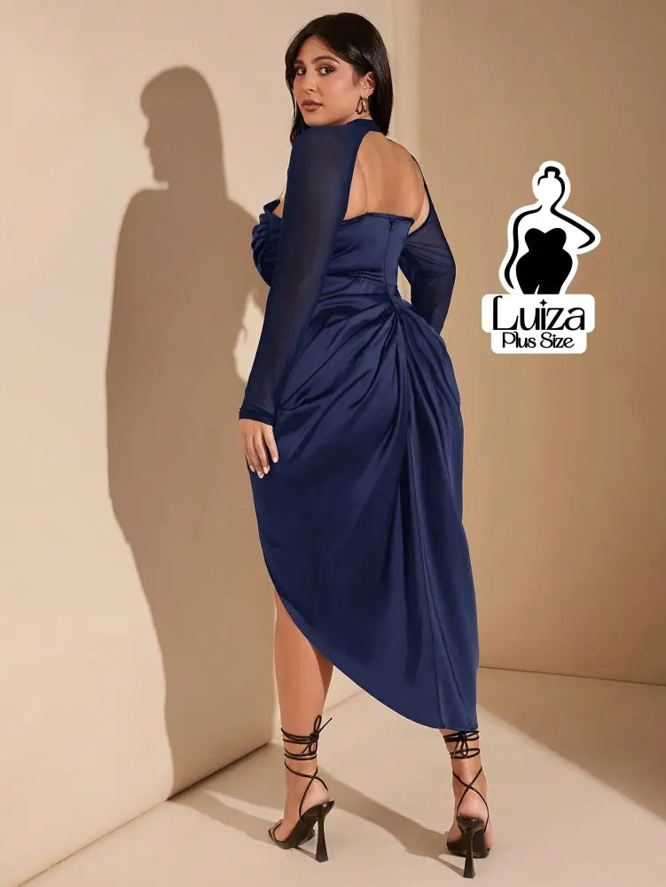 Vestido Midi Corset Manga Tule Fenda Lateral Plus Size Vestido Midi Corset Manga Tule Fenda Lateral Plus Size