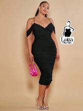 Vestido Midi Justo Ombro Caído Decote Elegante Plus Size Preto / G Vestido Midi Justo Ombro Caído Decote Elegante Plus