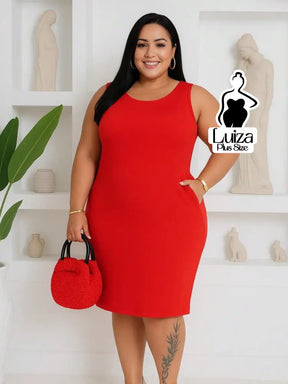 Vestido Midi Justo Sem Mangas Decote Quadrado Plus Size Vermelho / G Vestido Midi Justo Sem Mangas Decote Quadrado Plus