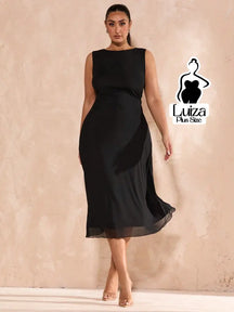 Vestido Midi Minimalista Sem Mangas Elegante Plus Size Preto / G Vestido Midi Minimalista Sem Mangas Elegante Plus Size
