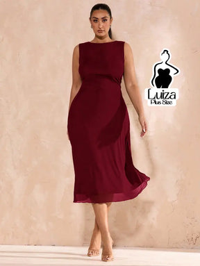 Vestido Midi Minimalista Sem Mangas Elegante Plus Size Vinho / G Vestido Midi Minimalista Sem Mangas Elegante Plus Size